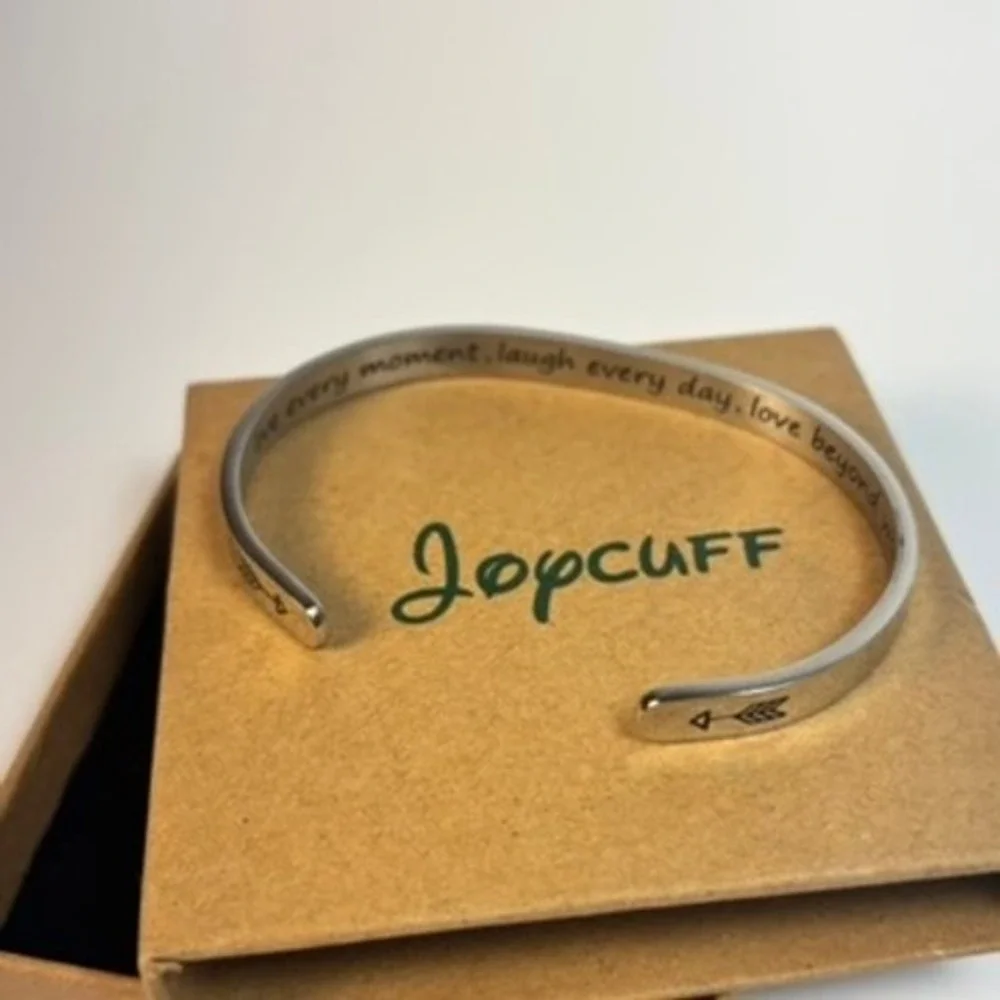 Joycuff Inspirational Cuff Bracelet Silver Tone Preowned Engraved Quote‎